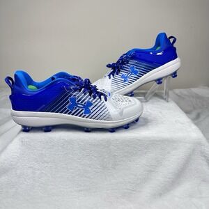 Under Armour Yard Low MT TPU Men Size‎ 12 Baseball Cleats White Blue 3025591-400